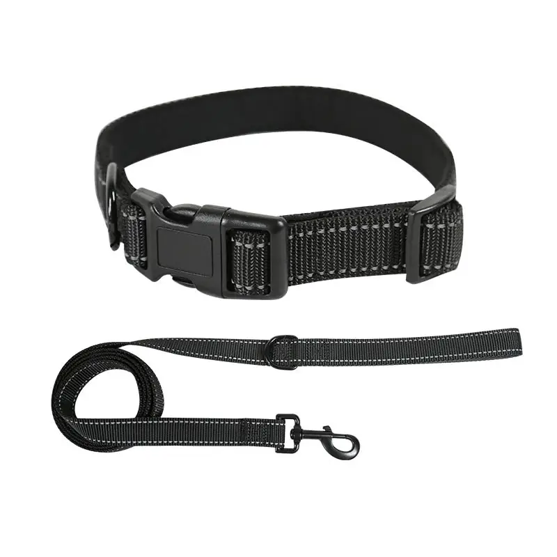 Custom Heavy Duty Reflective Nylon Pet Collar with Leash, Neoprene Pad Skin-friendly Adjustable Dog Collar Leash Set