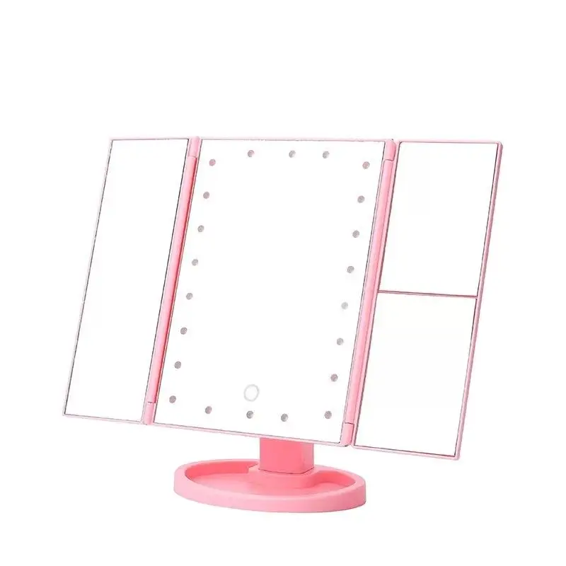 22-light three-fold mirror 2X3X enlarged LED makeup mirror comb makeup desktop three-side folding mirror with light