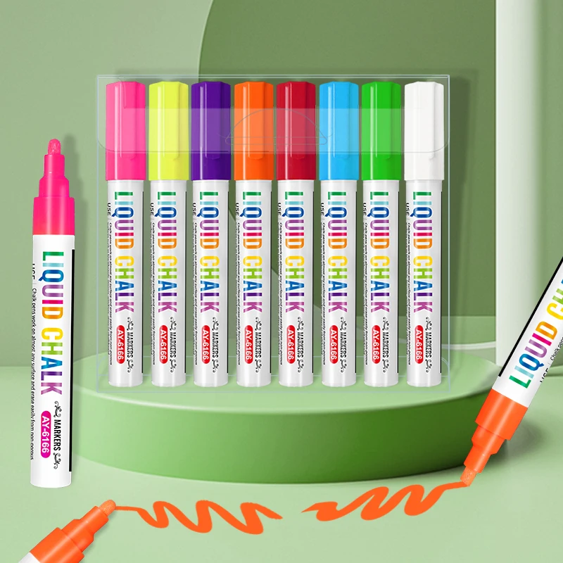 Round Toe Tip Liquid Chalk Pen 8 color Reversible Nib Liquid Chalk Marker For Paper Glass Ceramic