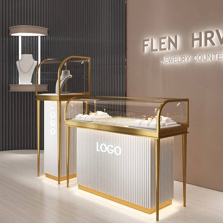 Glass counter display jewelry showcase metal jewelry stand displays for jewelry shop display