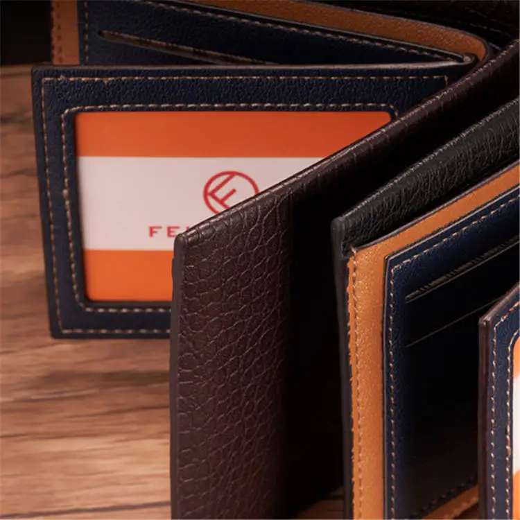 Black Traditional Style Customize Logo Glazed Cattle Hide Soft Bifold Mens Slim Leather Wallet