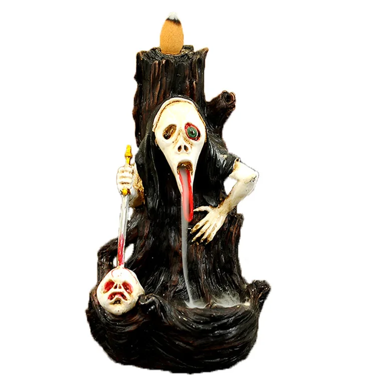 Hot selling waterfall backflow skull incense burner smoked table backflow Halloween backflow incense burner