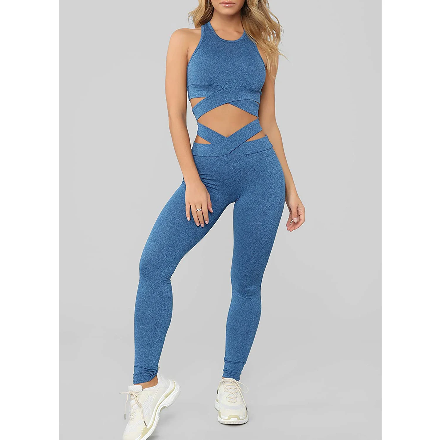 New Plus Size Workout Women Beauty Back Outfit Athletic Yoga Bra and Legging Set