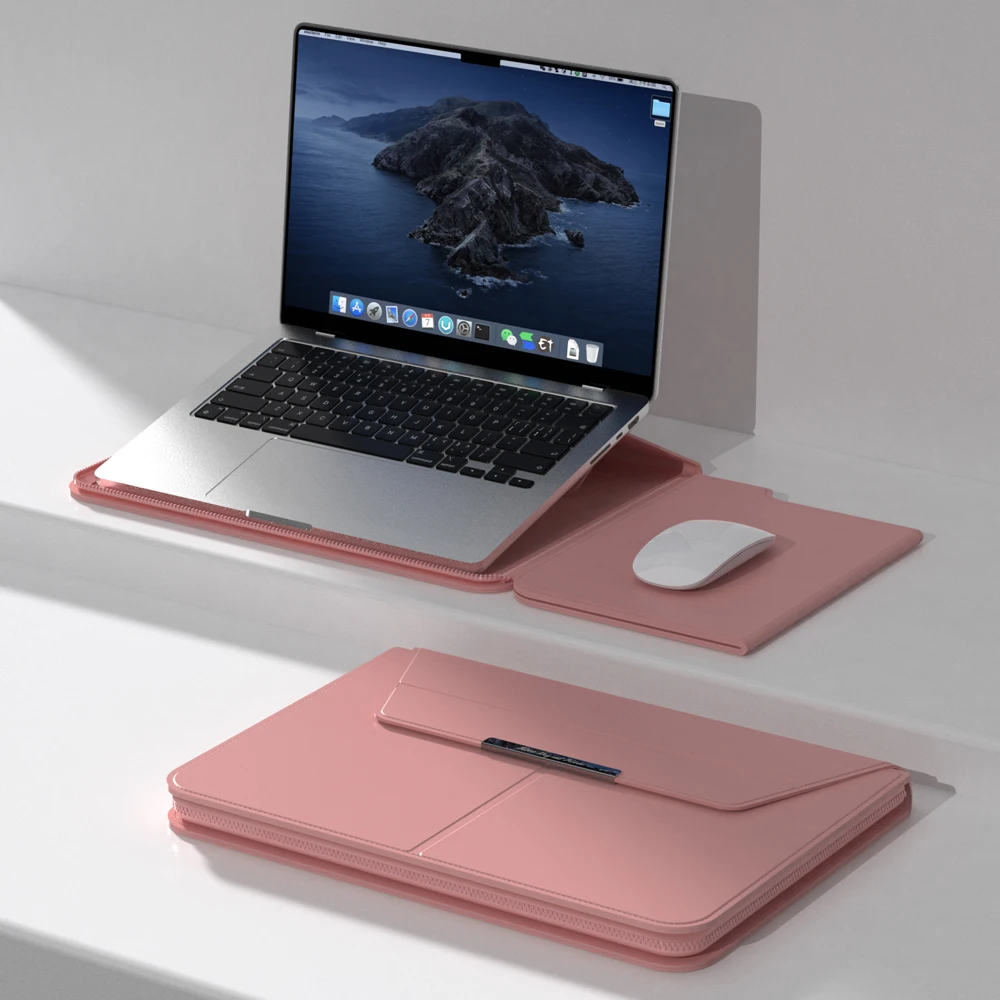 2025 Лидер продаж новая кожаная сумка для ноутбука Macbook с портативным ковриком мыши и стойкой подставкой использования на ходу