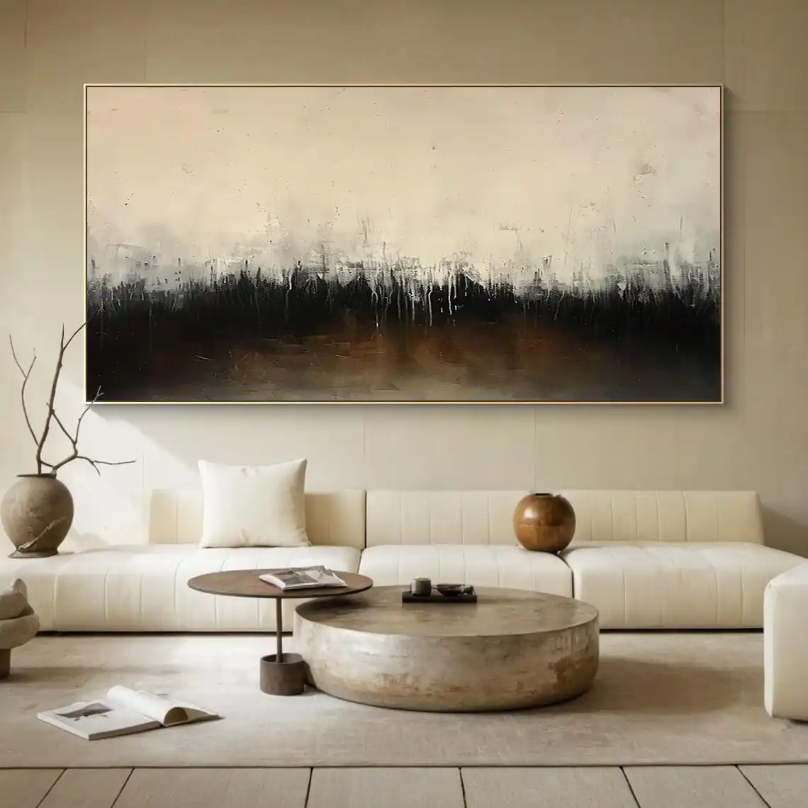 SQ Beige oil painting minimalist texture painting large wall art beige abstract handmade painting for modern living room decor