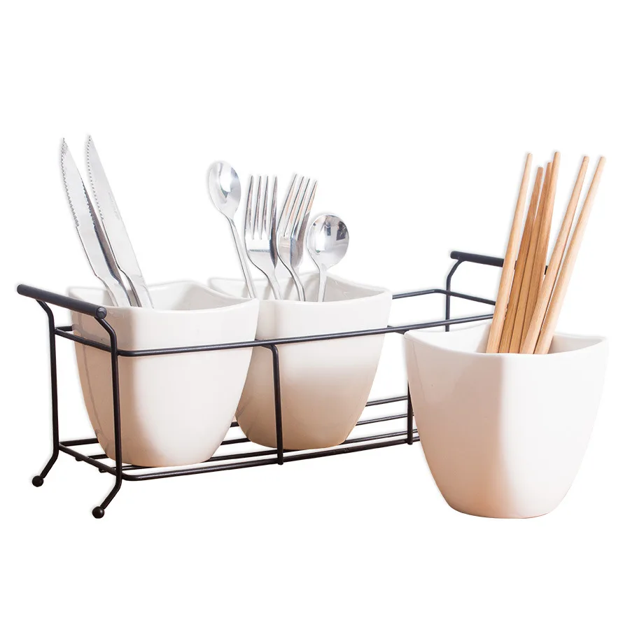 Modern simple New design Kitchen Utensil Fork ceramic Blacksmith Metal Flatware Caddy
