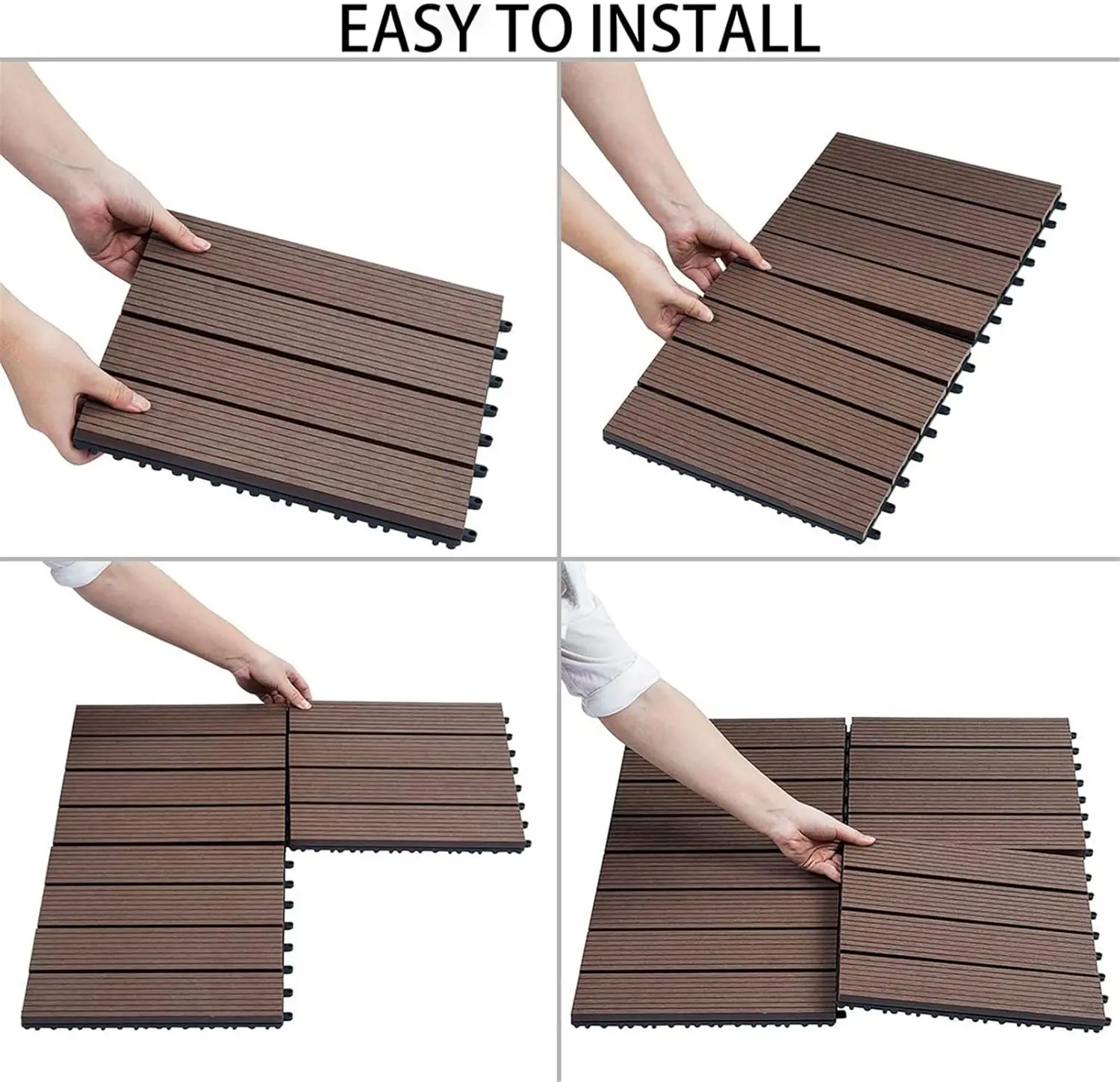 Easy Installation Swimming Pool Wood Plastic Composite DIY WPC Grey Floor Decking Tiles Garden Outdoor