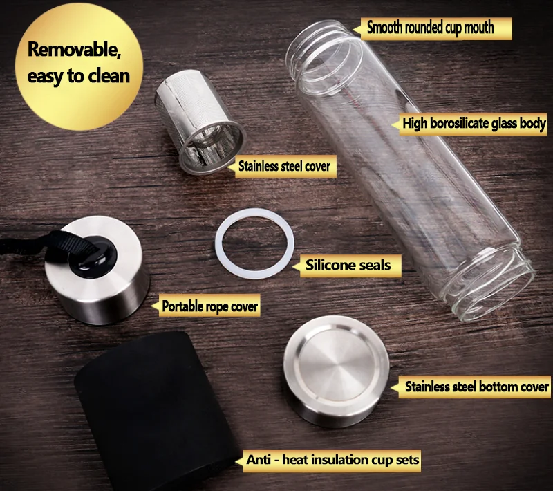 Glass water bottle bpa free, filter glass bottle, drink bottle