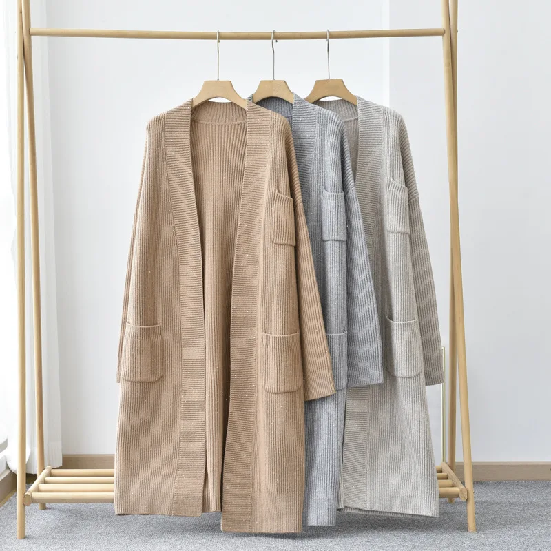 Design Women Cashmere Sweater Cardigan Plus Size Knit Long Pocket Coat