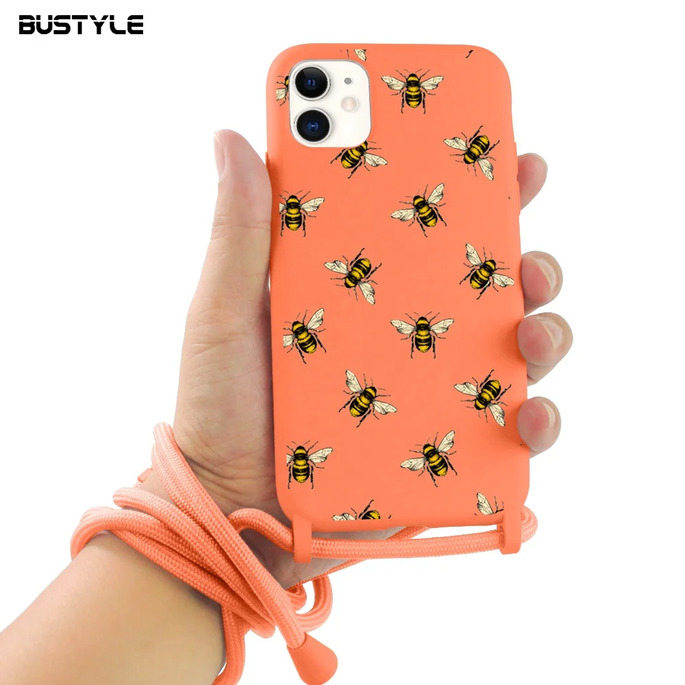 Противоударная Мягкая силиконовая задняя крышка мобильного телефона карамельного цвета для iPhone13 12 11 силиконовые чехлы для сотового телефона с ремешком Чехлы для сотовых телефонов