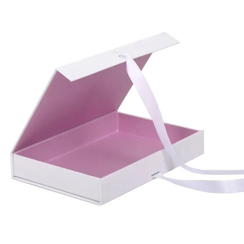 custom logo thin pink clothes magnetic closure gift packaging box with ribbon short folding box for Garments