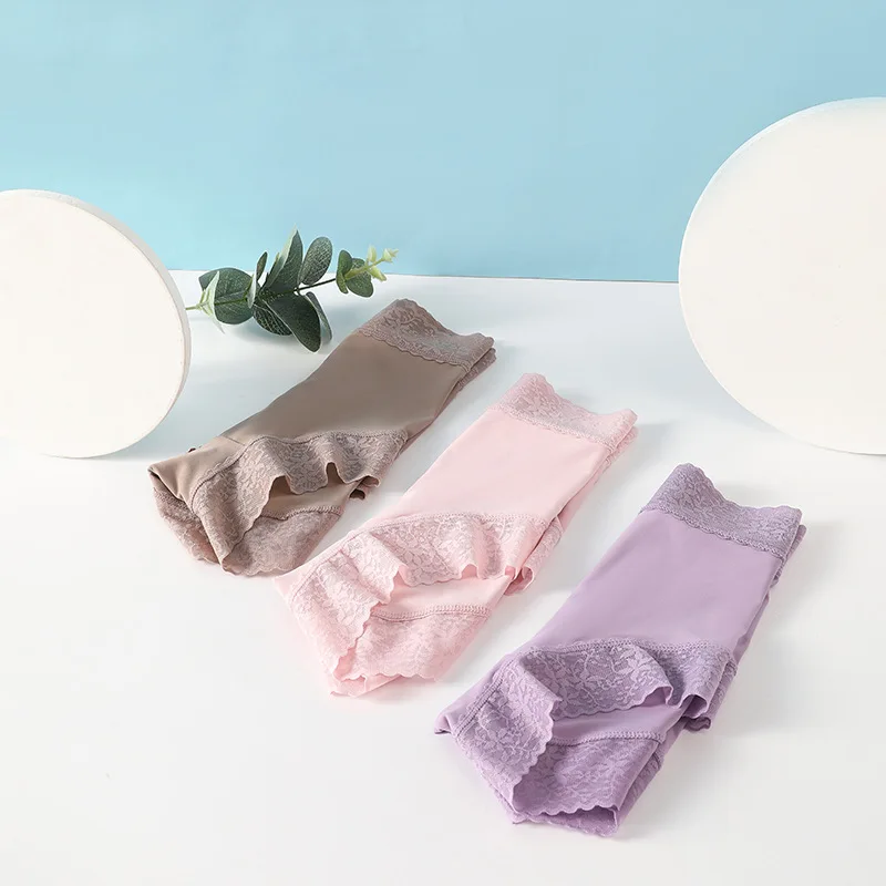 High Quality Ladies Panties Ice Silk Seamless Sexy Lace cintura baixa Mid Waist Ladies Beauty Ice Silk Panties Briefs