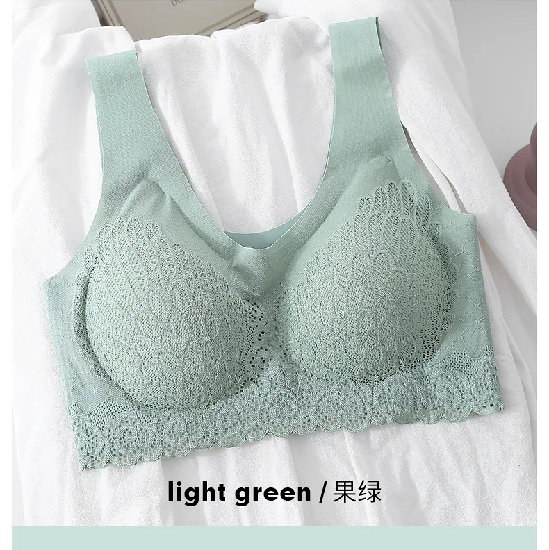 Latex nude color wire free seamless bra comfort lace padd wireless full coverage bra for fat woman