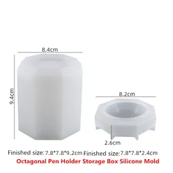 2027 Octagonal pen holder storage box silicone mold crystal glue plaster diy mold