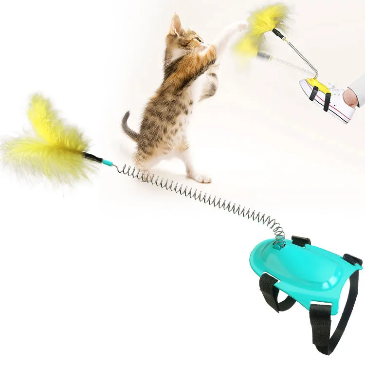 Installed on the top of the feet pet interactive cat wand training spring doll cat toy