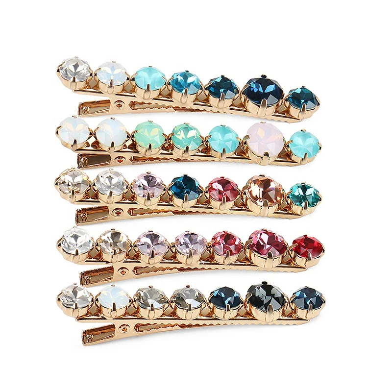 Lovely Round Crystal Hair Clips High Quality Metal Alligator Clip Colorful Rhinestone Opal Hair Clips for Girls