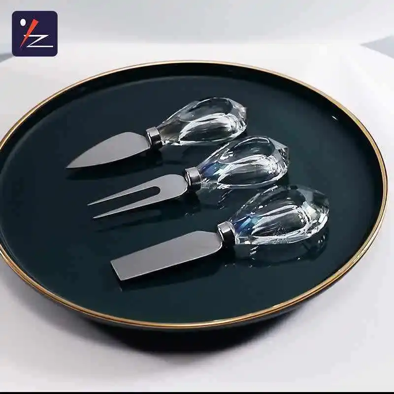 Wholesale Crystal handles with stainless steel blades wedding cake shovel knife and server set