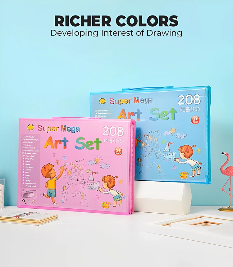 Washable Crayon Set 208 Pcs Drawing Stationary Painting Art Set For Kids