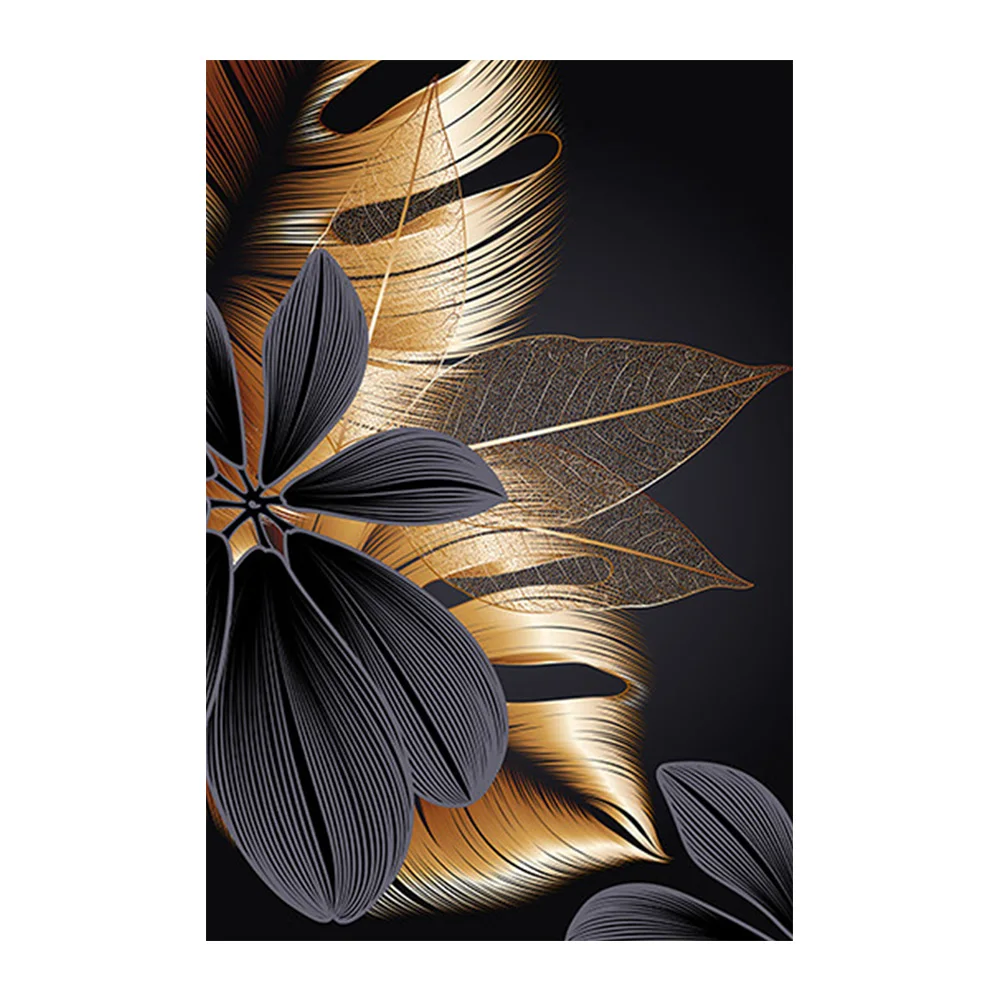 5D Diamond Painting Black Gold Plant Leaves Diamond Embroidery Cross Stitch Canvas Poster Kit Mosaic Picture Home Art Decoration