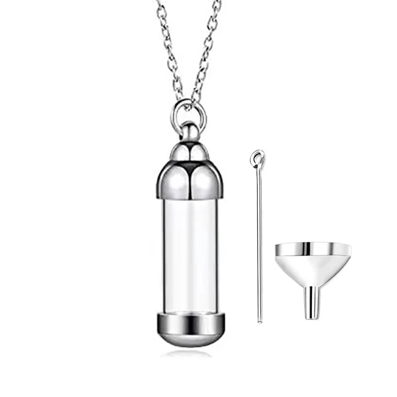 Fashion Women Men Stainless Steel Glass Container Cylinder Urn Pendant Memorial Necklace Ashes Holder Keepsake Cremation Jewelry