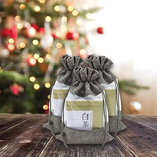 Wholesale reusable natural jute organza bags drawstring tea pouch