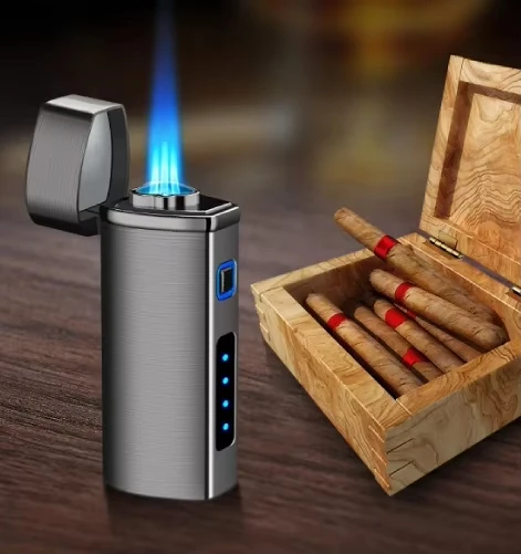Cigar Lighter Custom Logo Refillable Windproof Triple Jet Flame Torch Cigar Lighter Metal Jet Lighter