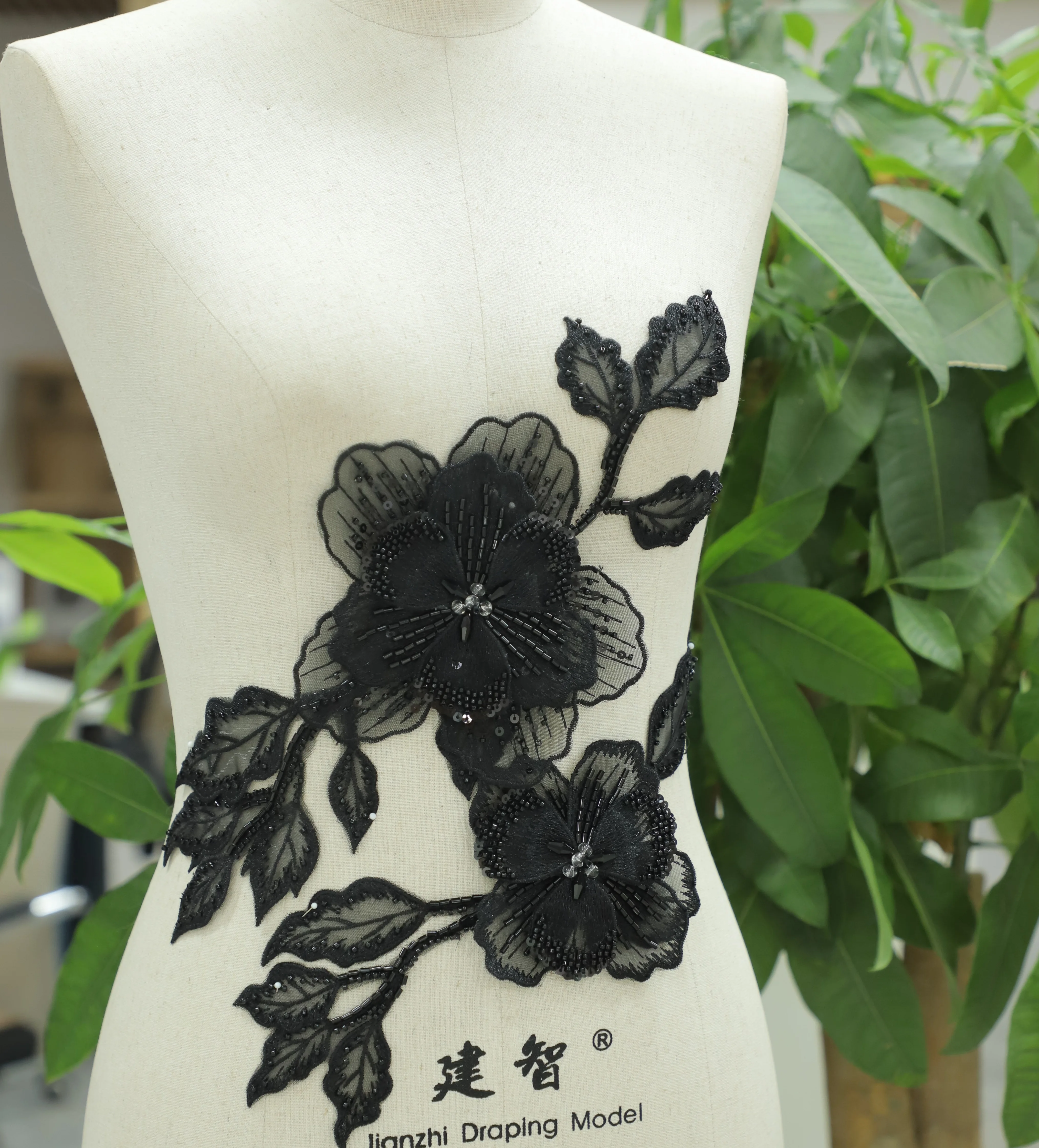 2 Pieces as Set Handmade 3D Light Purple Flower Applique Patch, Embroidery Beaded Sewing DIY Accessories Clothing