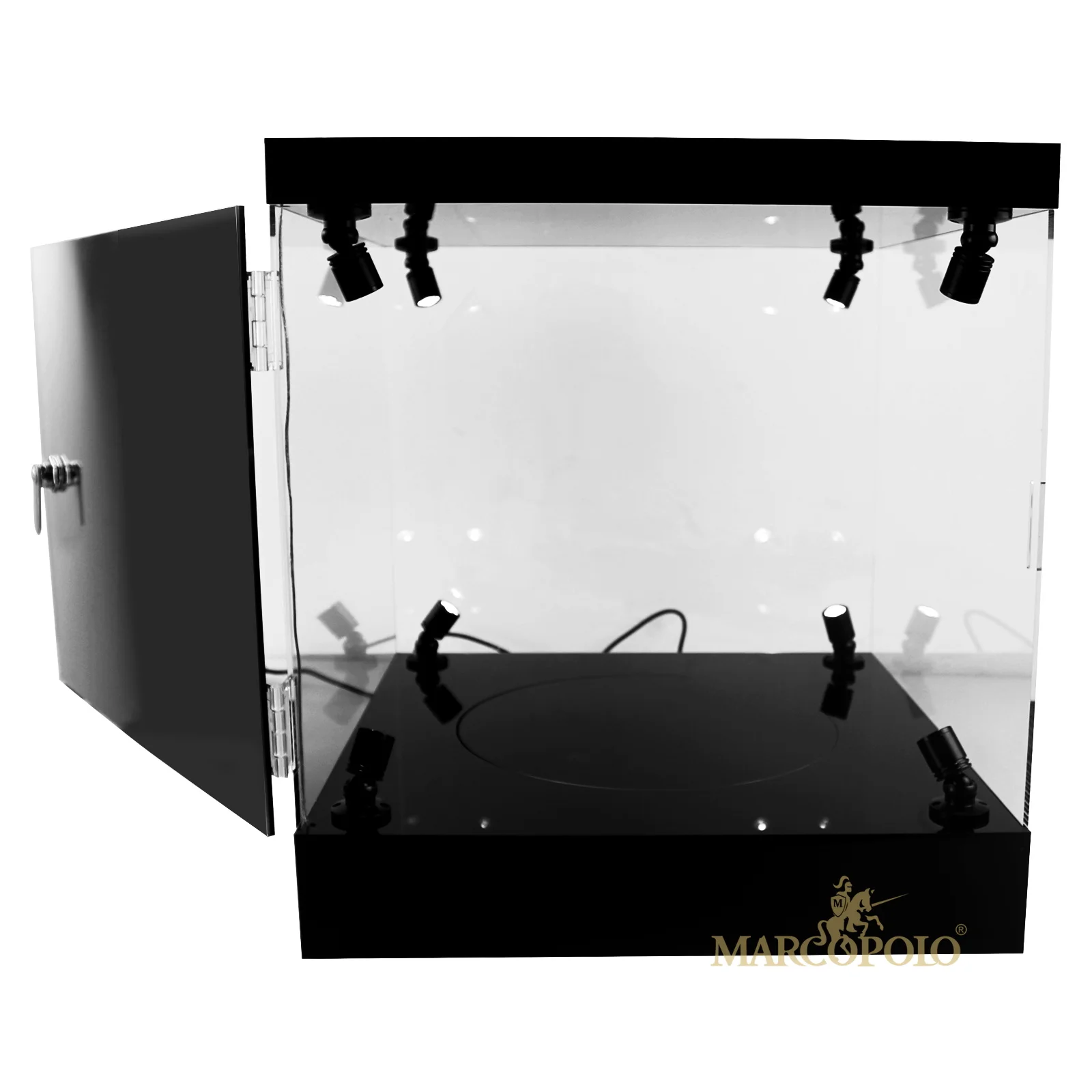 Factory Customized Style Acrylic Cosmetic/Perfume Display Case Automatic Rotating Base To Display Products With Light