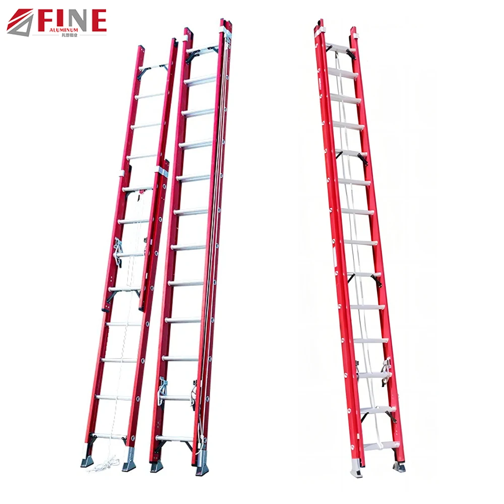 High Quality Two Section Telescopic Rope Frp Insulated Fiberglass Extension Ladder