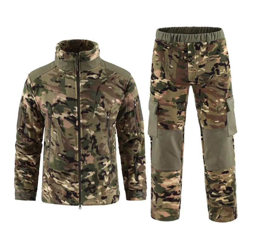 DFA03 Tactical autumn winter camouflage fleece winter proof suit jacket and pants with reinforce patches