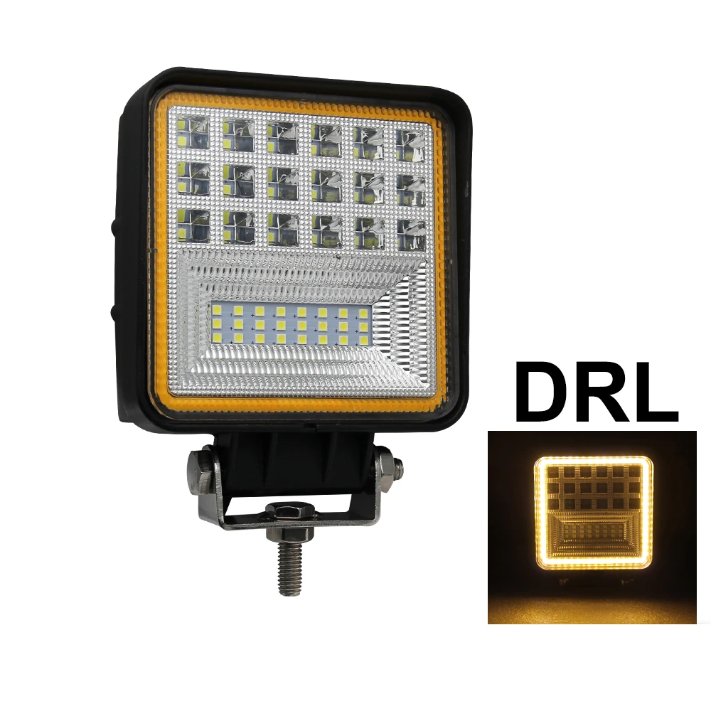 6000Lm 63W Flood 4X4 Atv Offroad Square Yellow Halo Ring Angel Eyes Truck Auto Led Work Light 42 Led Chip