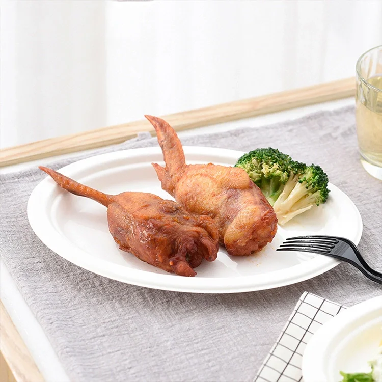 Free Samples 6 7 9 Inch Sugarcane Bagasse Compostable Biodegradable Disposable Paper Plates Dish For Birthday Party