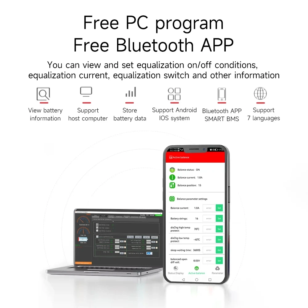 Daly 18650 BMS 10S 36V 12V 24V 48V 60V 4S 5S 6S 7S 8S 13S 14S 15S 16S Li-Ion LiFePo4 LTO 60A 80A 100A for lithium battery