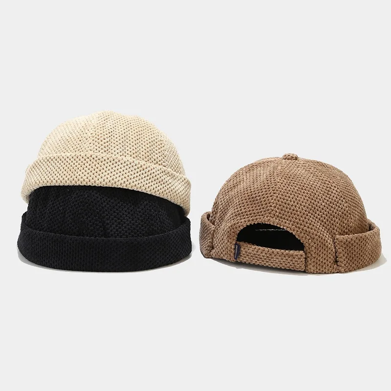 High quality cap winter warm vintage cap round top brimless style fashion hat custom logo
