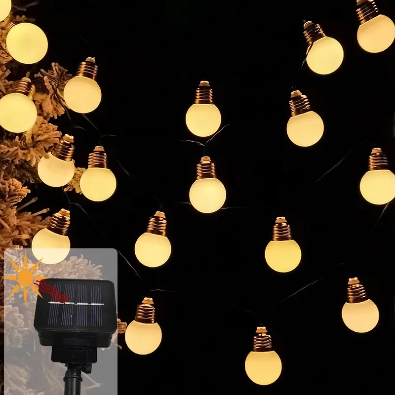 Christmas outdoor decoration G45 threaded bulb Solar panel powered LED string light