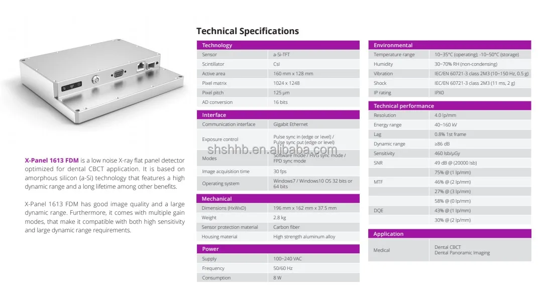 a-Si Wired Digital Dental CBCT 3d Panoramic X ray flat panel detector Dental For X Ray CBCT