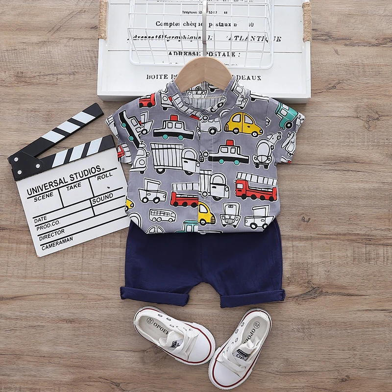 2021 The summer latest boys clothing sets cartoon pattern  Indonesia kids designers clothes summer Boy Short-Sleeved shirt set