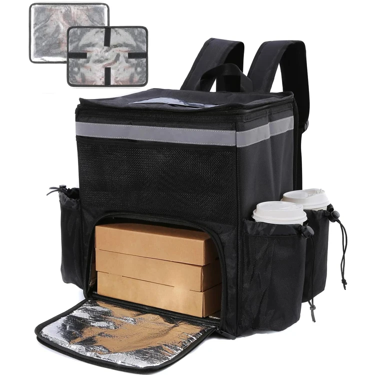 Bike transport 2 dividers insulated food delivery bag motorcycle bike backpack food delivery with cup holders