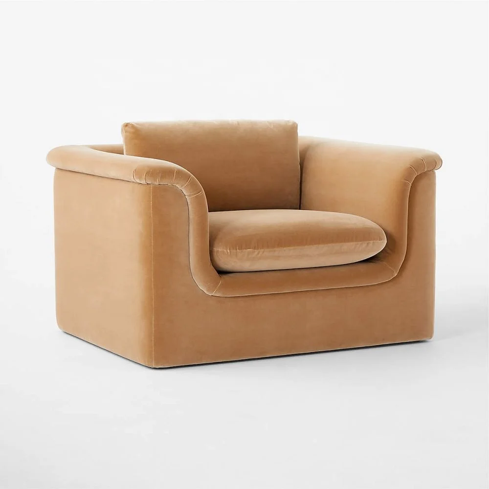personalised single 1 seat sofa couch custom made upholstered orange khaki colored green camel corduroy velvet fabric armchair