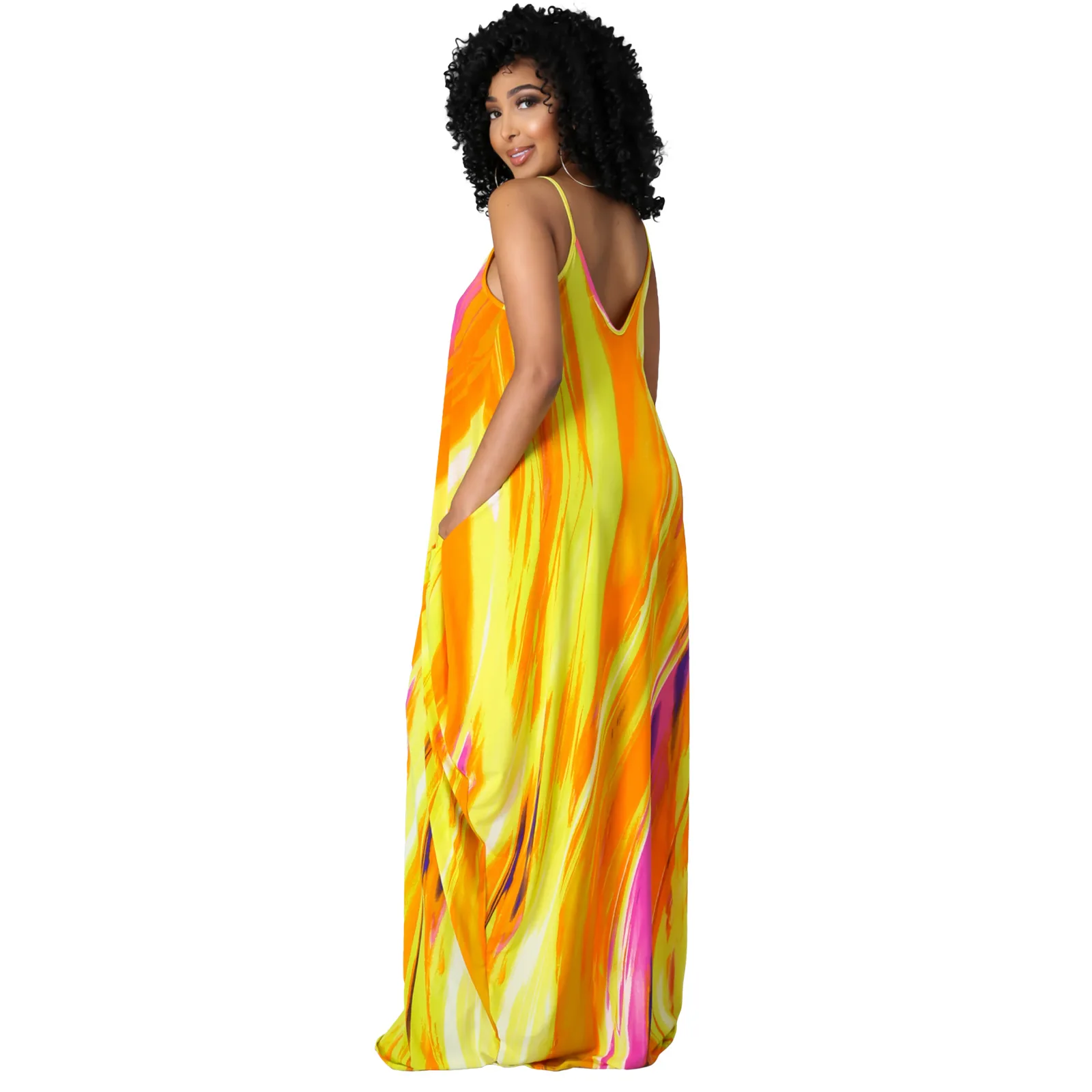 L-5XL Plus Size Maxi Dress Summer Casual Women Pocket Print Dress New Arrivals Ladies Loose Sundress