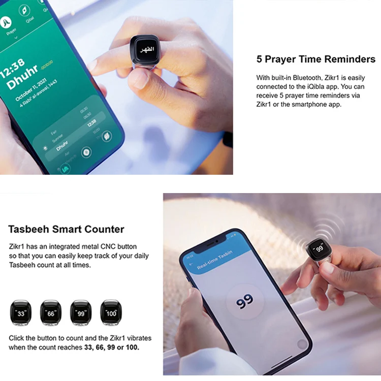 Top Sale Smart Tasbih Zikr Ring Iqibla Fashion Waterproof Digital Zikr 1 Lite Tasbih Tasbig Smart Ring For Muslims