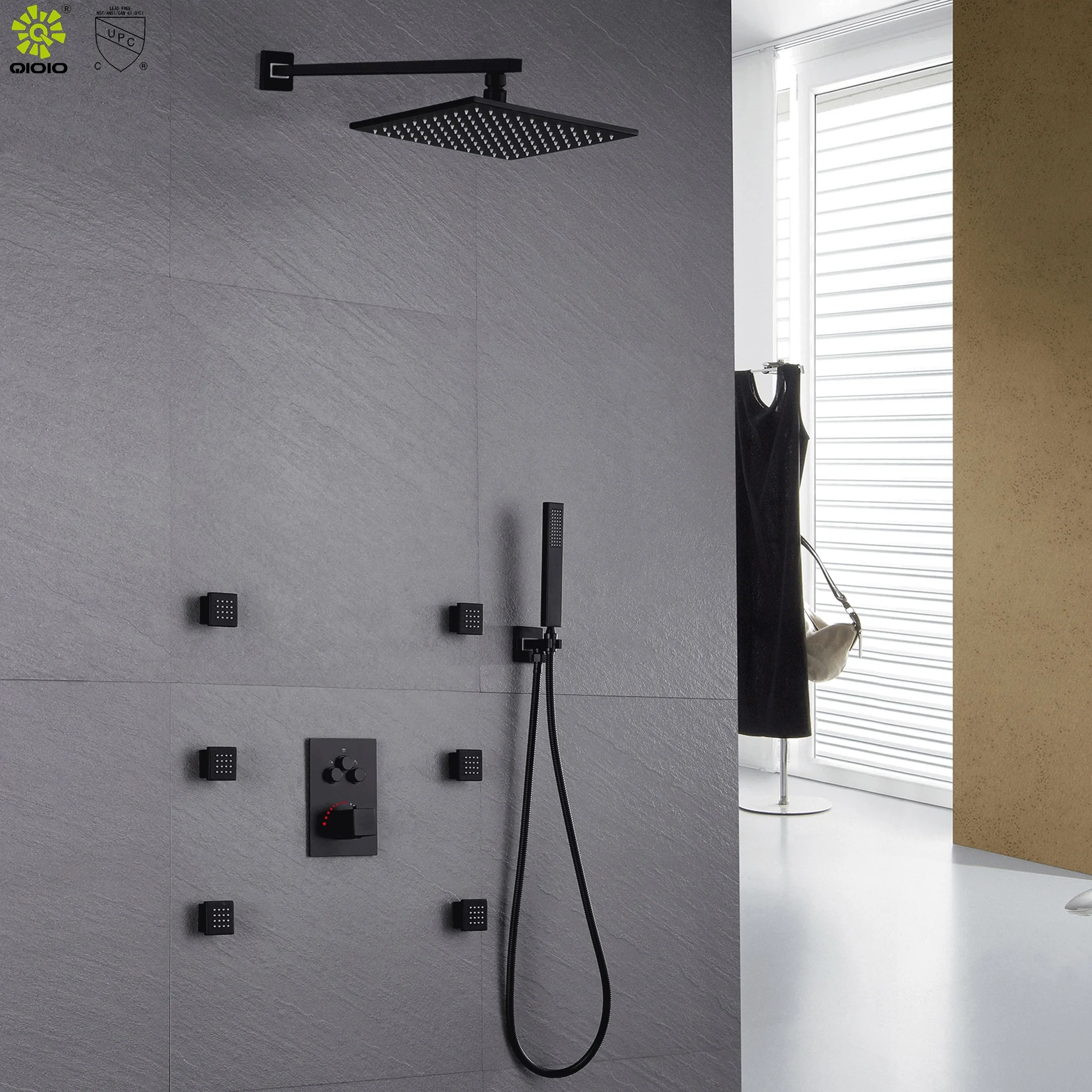 3 functions concealed body jets multi function in wall mounted bathroom mixer rain cUPC thermostatic bath & shower faucets