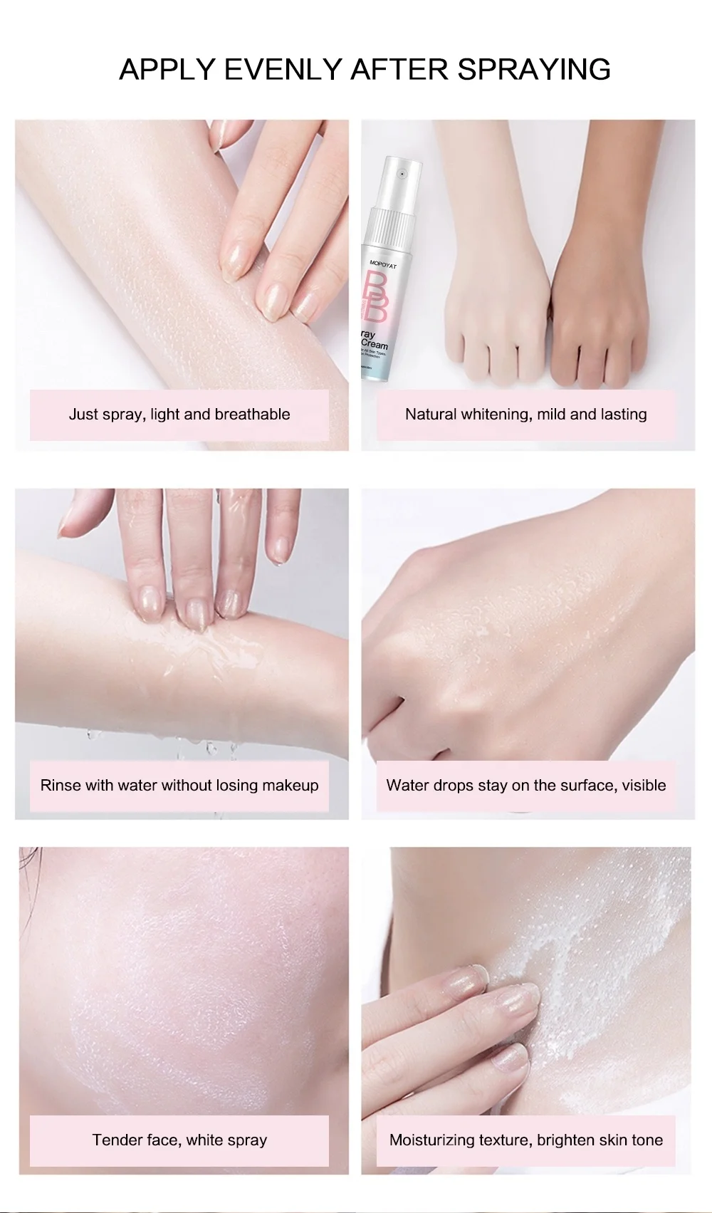 
Isolation Protection Brightening Sweatproof Long Lasting Waterproof Body Skin Bb Cream Whitening Spray 
