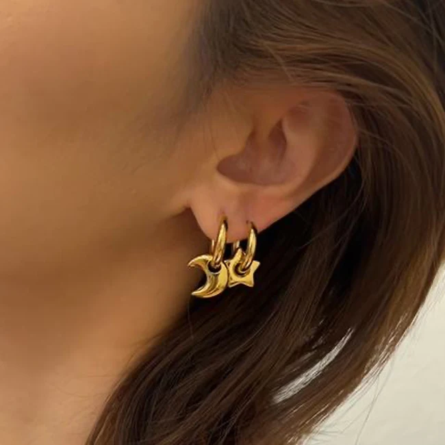 Heart Pendant Earings Huggie Hoop Earrings Stainless Steel 14K Gold Plated Jewelry Wholesale for Women Waterproof Jewellery