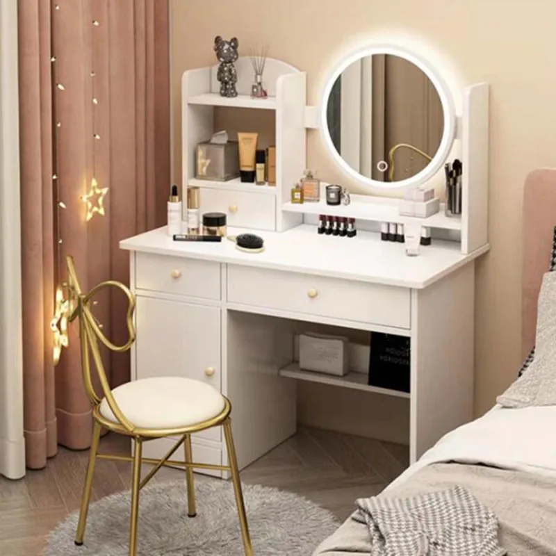 Modern French Granite Cheap Clear Pink Bedroom Furniture Dressing Mirror Table with Drawers