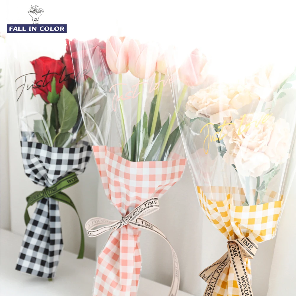 Fall In Color 50pcs Checkered Flower Bouquet Sleeves For Roese Floral Decoration