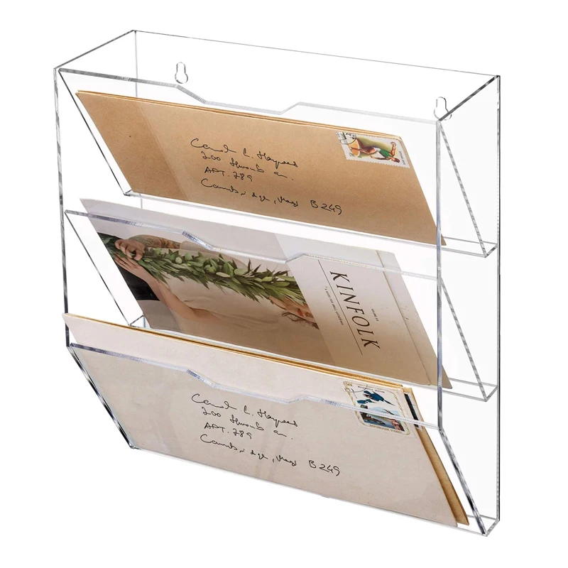 3 Tier Mail Sorter Clear Acrylic Wall Mounted Letter Holder Home Entryway Office Document Organizer Rack