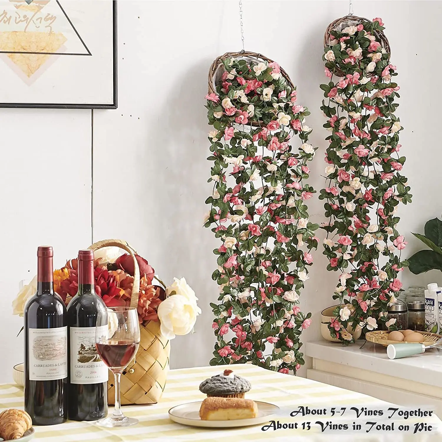 2024 Hot Sale Artificial Flower Rose Vine Home Wall Decoration Door Decoration Party Wedding Arch Rose Wisteria Hanging Flowers