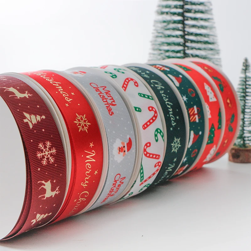 Christmas Gift Packaging Ribbon Holiday Gift Wrapping Printed Ribbon Crafts DIY Ribbon