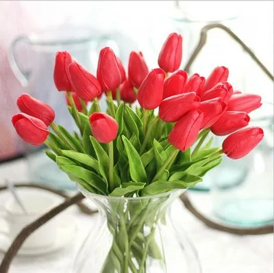Best Sell Wedding Home Decoration Handmade Pu Material Artificial Flowers Tulip